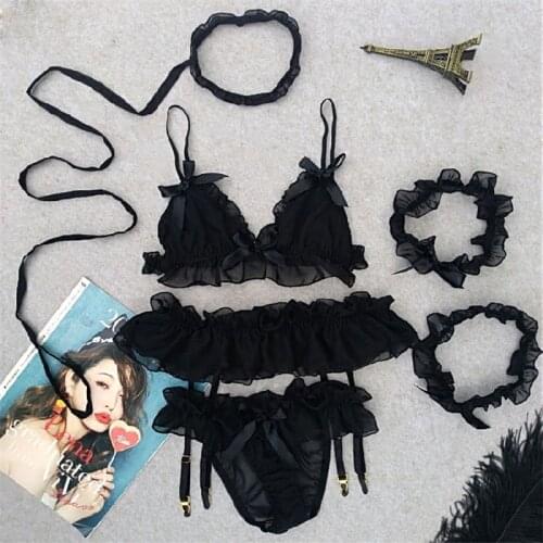 The NewTempting Sexy Underwear Bra Panty Set Women Wedding Lingerie Nightwear Bra Thong with Garter Necklace Leg Ring Set