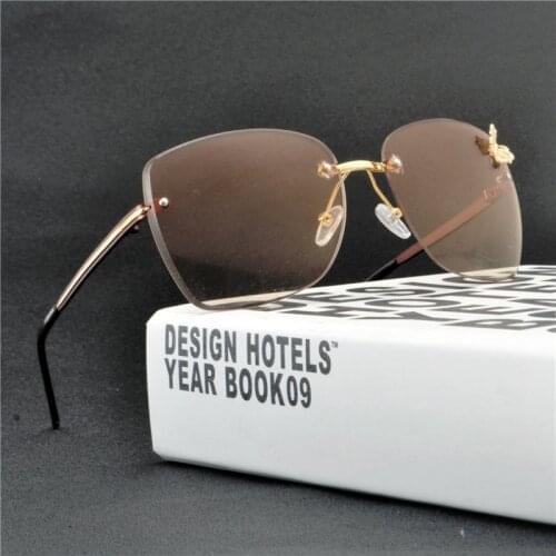 MINCL Gold men square rimless 2019 frameless women sun glasses clear brown uv400 unisex summer accessories UV400 NX