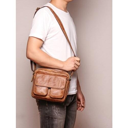 Vintage Men Ipad Bag Zipper Shoulder Handbags Genuine Leather Males Crossbody Bag Casual Business Leather Mens Messenger Bag