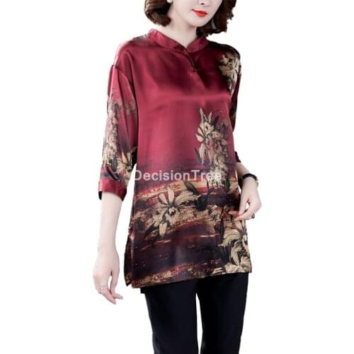 2021 chinese traditional costume women classic tang suit hanfu silk ethnic vintage party dance wear cheongsam chiffon blouse