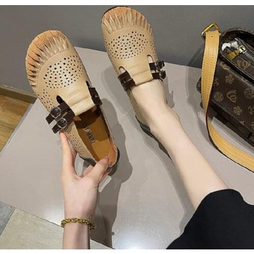 Retro Simple Solid Color Flat Feet Ladies Single Shoes Summer Fashion Trend Elegant Hollow Casual Boat Shoes Large Size