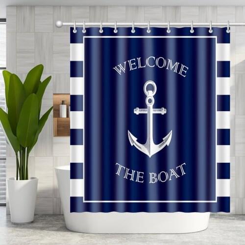 Marine anchor navy pattern classic digital printing Shower Curtain Bath Curtain With Hook Polyester Bathroom Accessory