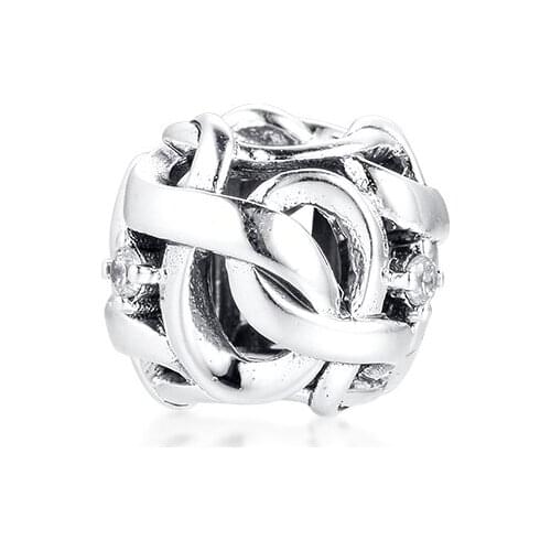 Openwork Woven Infinity Charm Women 925 Sterling Silver Charm Beads for Jewellry Making Valentine Day