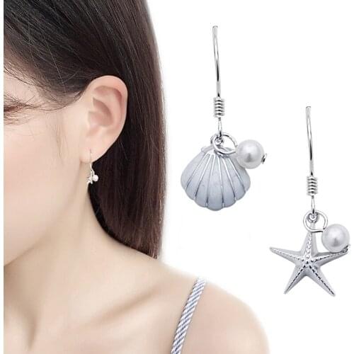 Women Fashion Cute Simple Metal Shell Starfish Dangle Earrings Jewelry Gifts