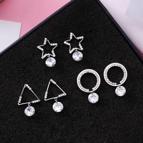 2021 Hot 925 silver needle wild personality earrings Women Crystal from Swarovskis Simple geometric zircon jewelry Fit Female