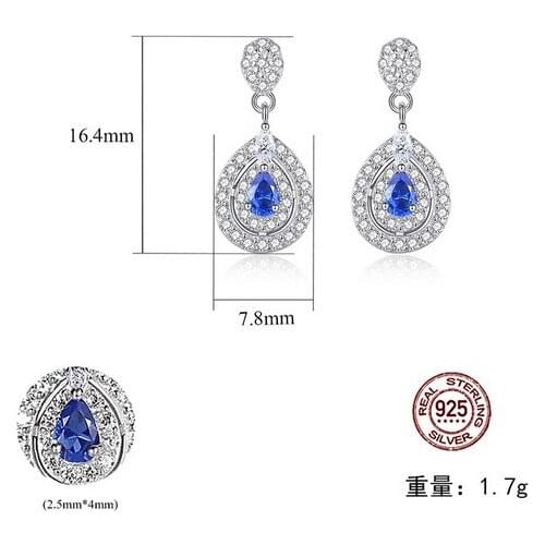 HOT Sell S925 Sterling Silver Long raindrop Crystal zircon ruby sapphire Earring lady Earrings