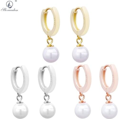 Slovecabin 100% 925 Sterling Silver Fine Pearl Hoop Huggies Earring For Women Wedding 2020 Luxury Fashion Female Earring Jewelry