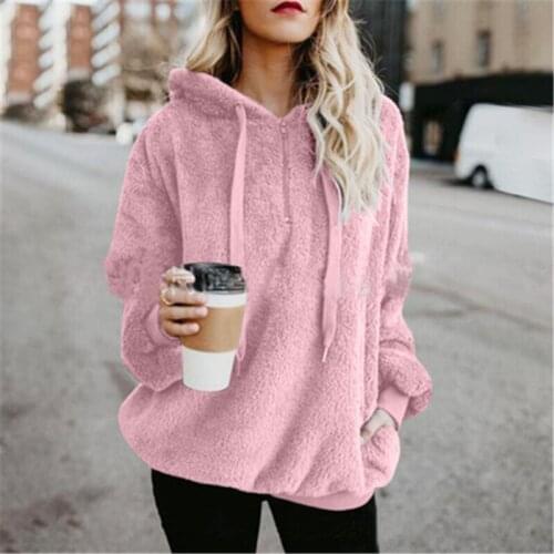 Autumn Winter 2021 Plush Zippers Pullover Women Plus Size Long Sleeve Hooded Casual Thick Fleece Tops Solid Hooded Sweatshir