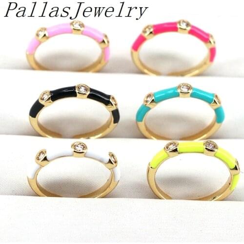 10Pcs New Colorful Enamel Ring Resizable Adjustable White Yellow Pink Blue Women Jewelry Cz Party Jewelry
