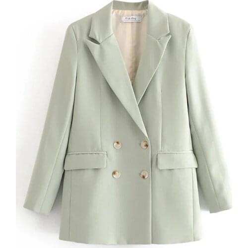 ZXQJ vintage women elegant green blazer 2020 fashion ladies suits jacket notched collar blazers casual female suit girls chic