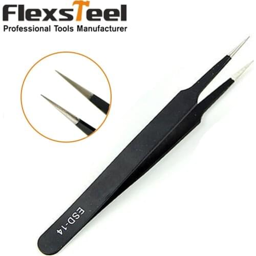 1PC ESD-10/11/12/13/14/15 Anti-static Curved Tip Forceps Precision Soldering Tweezer Non-magnetic Electronic ESD Tweezers Tool