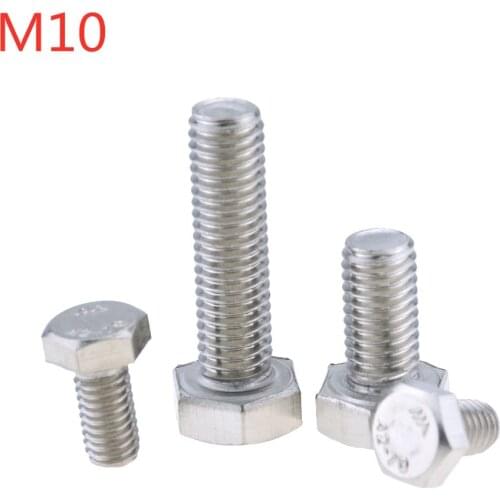 1PCS M10*20-150 40 60 100 A2-70 304 Stainless Steel Metric Thread DIN933 External Outside Hex Hexagon Head Cap Screw Bolt M10x20