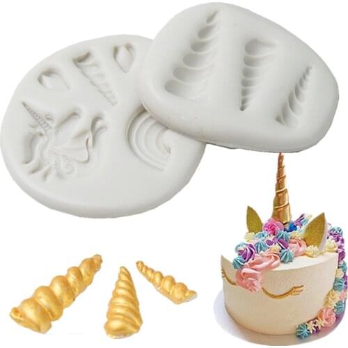 1pc Mini 3D Unicornio Horse Horns Silicone Cake Fondant Mold Cake Decorating Tools Soap Mold Chocolate Cookies Mould Kitchen DIY