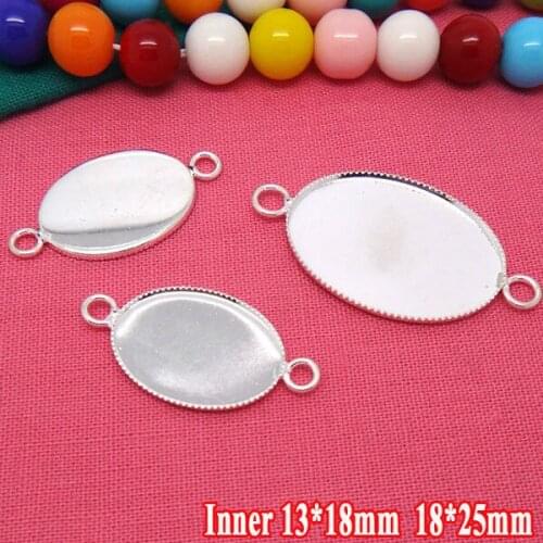 10pcs inner 13*18mm-18*25mm Silver Plated White Pendant Blanks Jewelry Teeth Bezel Setting Tray for Cameo Cabochons