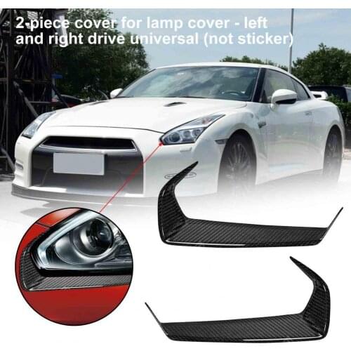 2Pcs Light Eyebrow Rainproof Anti-scratch Shell Cover Case Carbon Fiber Headlight Eyelid for Nissan GT-R35 2008-2016