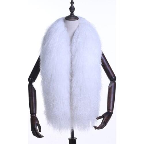 2018 Genuine Mongolian Fur Scarf Female 130cm Evening Party Solid Black White Grey Luxury Soft Winter Wool Shawl Scarf For Women