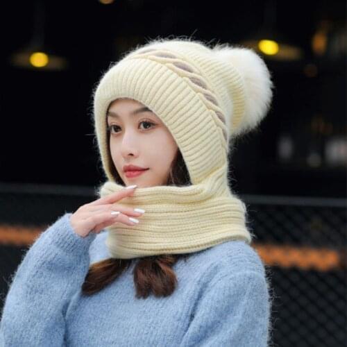 2021 Winter Beanie Hats Scarf Set Warm Knit Hat Skull Cap Neck Warmer with Thick Fleece Lined bonnets for women