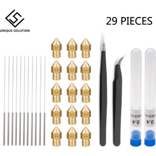 29Pieces 3D Printer part tools 10 Nozzles Cleaning Kit Stainless Steel Cleaning Needle 0.4mm nozzle Needles Tweezers Tool Kit