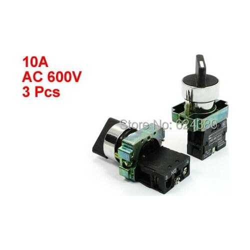 3 PCS XB2-BD21 AC 600V 10A Two 2 Position SPST Lock Rotary Select Selector Switch Latching 22mm 7/8" 1 N/O NO ZB2-BE101C