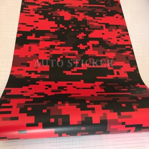50cm Width Red Black Digital Camouflage Vinyl Film Car Wrap Foil Adhesive Pixel Motorcycle Car Camo Wrapping Decal