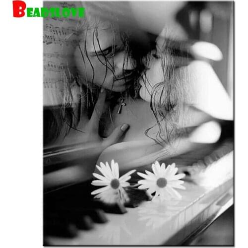 5d abstract lover Piano Diamond Painting Full Square Round DIY Diamond Embroidery black white art Mosaic Pictures By Numbers