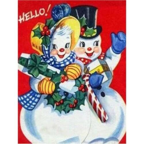 5D Diy Diamond Painting Cross Stitch Cartoon Cute Snowman Mosaic Full Round Rhinestone Embroidery Christmas Gift FC598