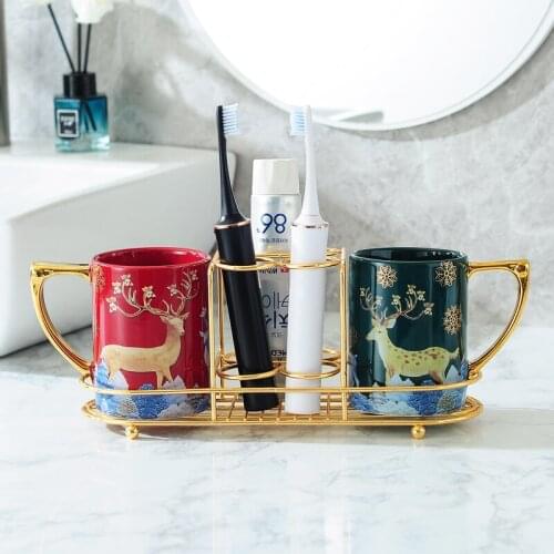 Household ceramic mouthwash cup set bathroom wash cup couple toothbrush cup storage water cup hotel brushing cup CN(Origin)