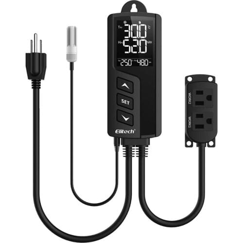 Elitech STC-1000Pro-TH Digital Temperature and Humidity Controller Thermostat 2 Pre-Wired Heating and Cooling Outlets Terrarium