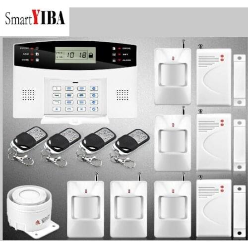 SmartYIBA 433MHz PIR Motion Sensor Door open Detector GSM Security Alarm Voice Prompt LCD Display Wired Siren Alarm Kit