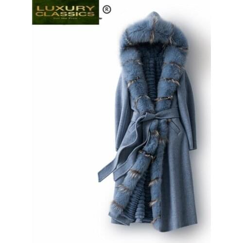 Fur Parka Wool Real Coat Winter Jacket Women Natural Raccoon Fur Liner Long Coats Female Fox Fur Collar Warm Parkas F979
