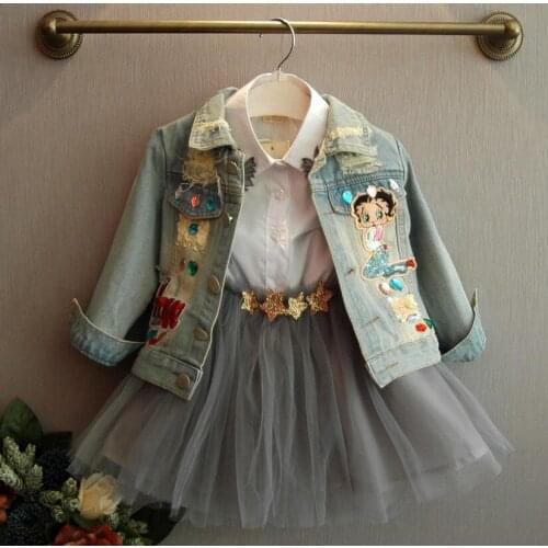 Girl Sequin denim jacket children outerwear Kids coat Clothes spring autumn Baby girls jeans bling bling clothing For 2-7 years
