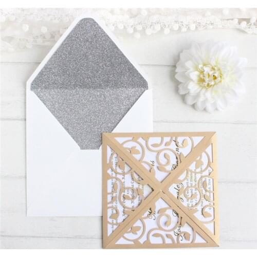 Elegant bridal invitations with glittery silver envelop celebration greeting card 50PCS offer personalized printing