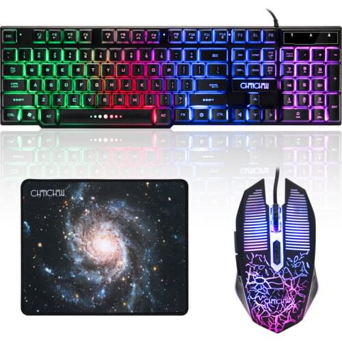 Backlight Gaming Keyboard Mouse Combo 26 Anti-ghosting USB Wired Rainbow English Game Keyboard 3200 DPI Optical for PC Gamer