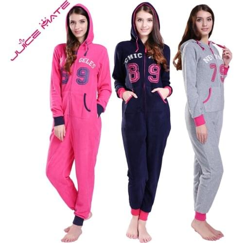 JuiceMate Plus Size All In One Piece Tracksuit Playsuit Onesie Micro Fleece Letters Overalls Onesie Romper Jumpsuit For Women