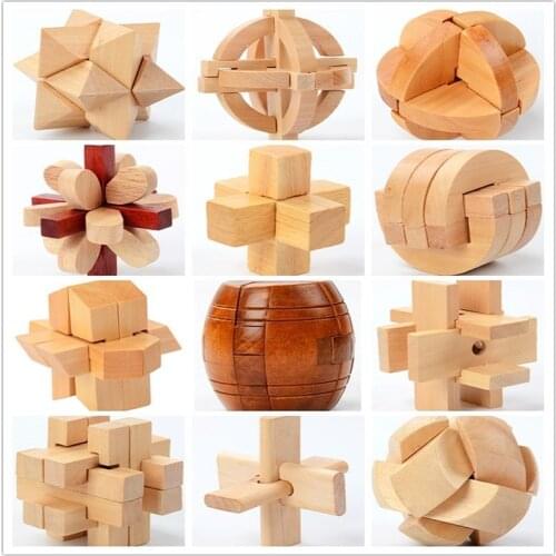 China Classic 3D Wooden Puzzle Lock Toys Cube Game Model Kit Design Brain Teaser Educational Toys For Adults Children