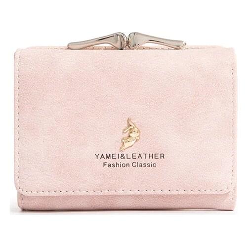 Three Fold Short Wallet For Women Korean Fashion Pink Leather Mini Credit Card Holder With Coin Pocket Ladies Small Cute Purse