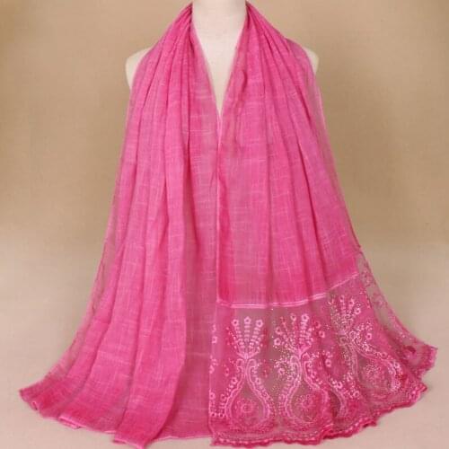 Lace Rhinestone Stitching Fashion Long Scarf Four Seasons Scarf Solid Travel Decorate Scarves WOMEN COTTON Adult