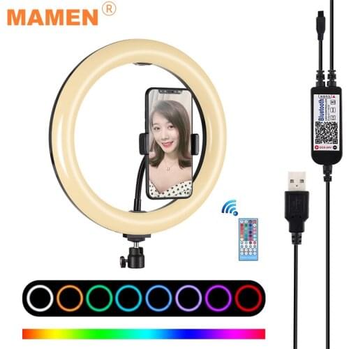 MAMEN 10 inch Ring Light 26cm RGB LED Dimmable Selfie Video Studio Fill Light Lamp Makeup For Youtube Vlog Photo Camera DSLR
