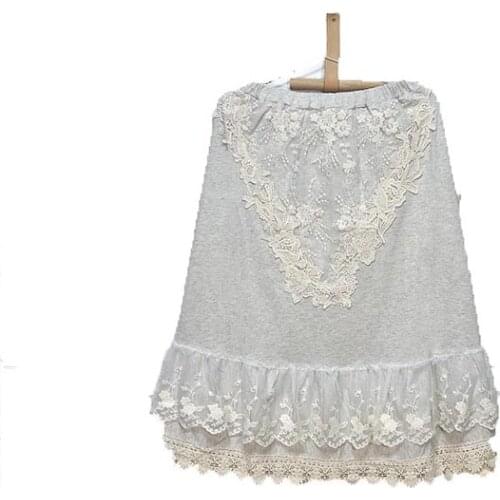 Japanese Mori Girl Sweet Vintage Gothic Lolita Ethnic Bohemian Hippie Boho Embroidery Crochet Jacquard Lace Ruffle Women Skirt