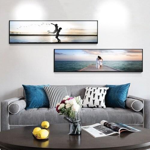 Sweet lover family walking by the sea Nordic style Modern Wall Art Picture Canvas for porch Living room hanging painting Decor