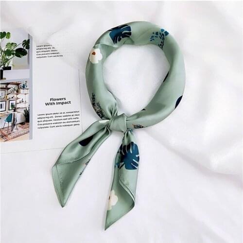 Fashion Green Hair Scarf Women Floral Leaf Print Kerchief Small Bag Scarfs Female 70X70cm Square Neckerchief Scarves For Ladies