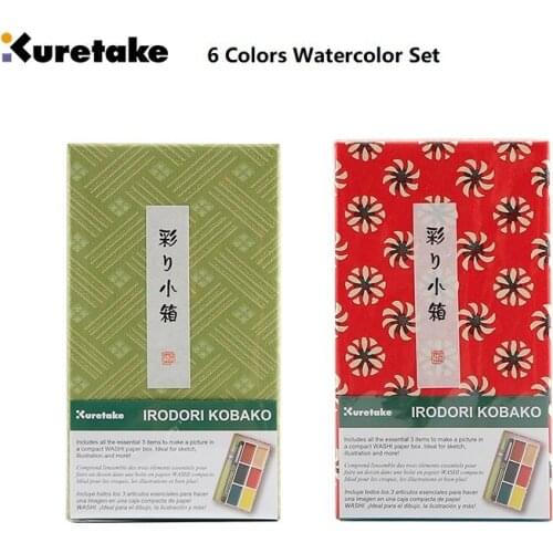 Kuretake 6 colors set Solid Watercolors paint Pigment convenient carrying drawing Supplies
