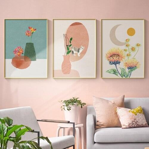 Nordic Abstract Modern Flower Canvas Painting Potted Plants And Sunflower Posters and Prints Wall Art Picture Living Room Decor