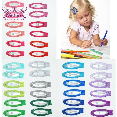 Nishine 20pcs/lot Solid Color Grosgrain Ribbon Infant Metal BB Clip Fashion Baby Bangs Hairpin DIY Children Headwear Photo Props