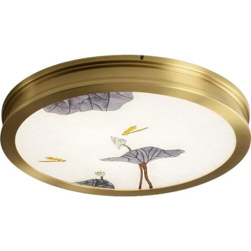 New Chinese style creative bedroom study tea room lotus leaf copper warm and simple Chinese style enamel ceiling lamp