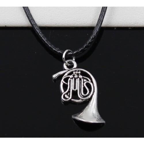 New Fashion Tibetan Silver Color Pendant French Horn Necklace Choker Charm Black Leather Cord Factory Price Handmade Jewelry