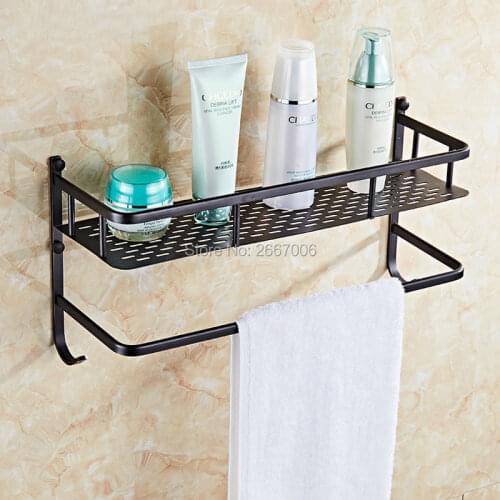 New Arrivals Copper Bathroom Storage Shelf Black Bronze Rectangle Shape Dual Tier Basket Shelves Towel Rack ZR2524