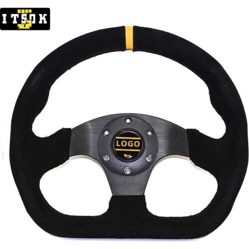 OM Suede Steering Wheel Universal 325mm 13inch Flat JDM Car Racing Rally Sport Drift Simulated Game Aluminum Spoke With Logo
