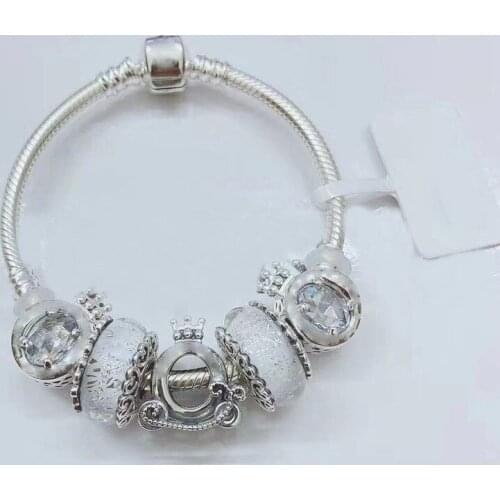 Original 925 Sterling Silver Exquisite crown and pumpkin car beads Pan Bracelet For Women Gift Fashion Jewelry