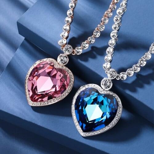Movie Titanic Heart Of The Ocean Rose Necklace Pendant Women Blue Crystal Sweater Necklace Fashion Jewelry Lovers Best Gift